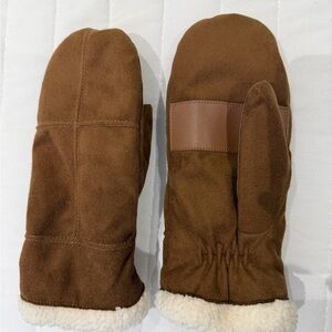 Brown Suede Mittens with Faux Fur Lining